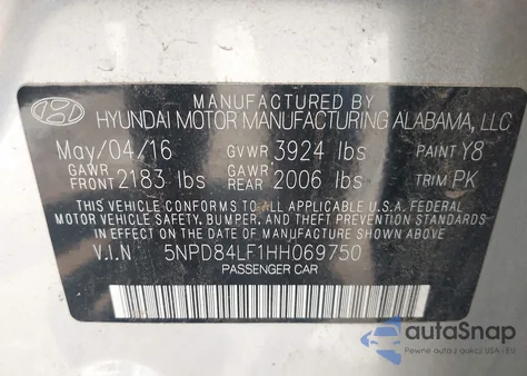 2017 Hyundai Elantra Se z USA, uszkodzony, nr VIN 5NPD84LF1HH069750